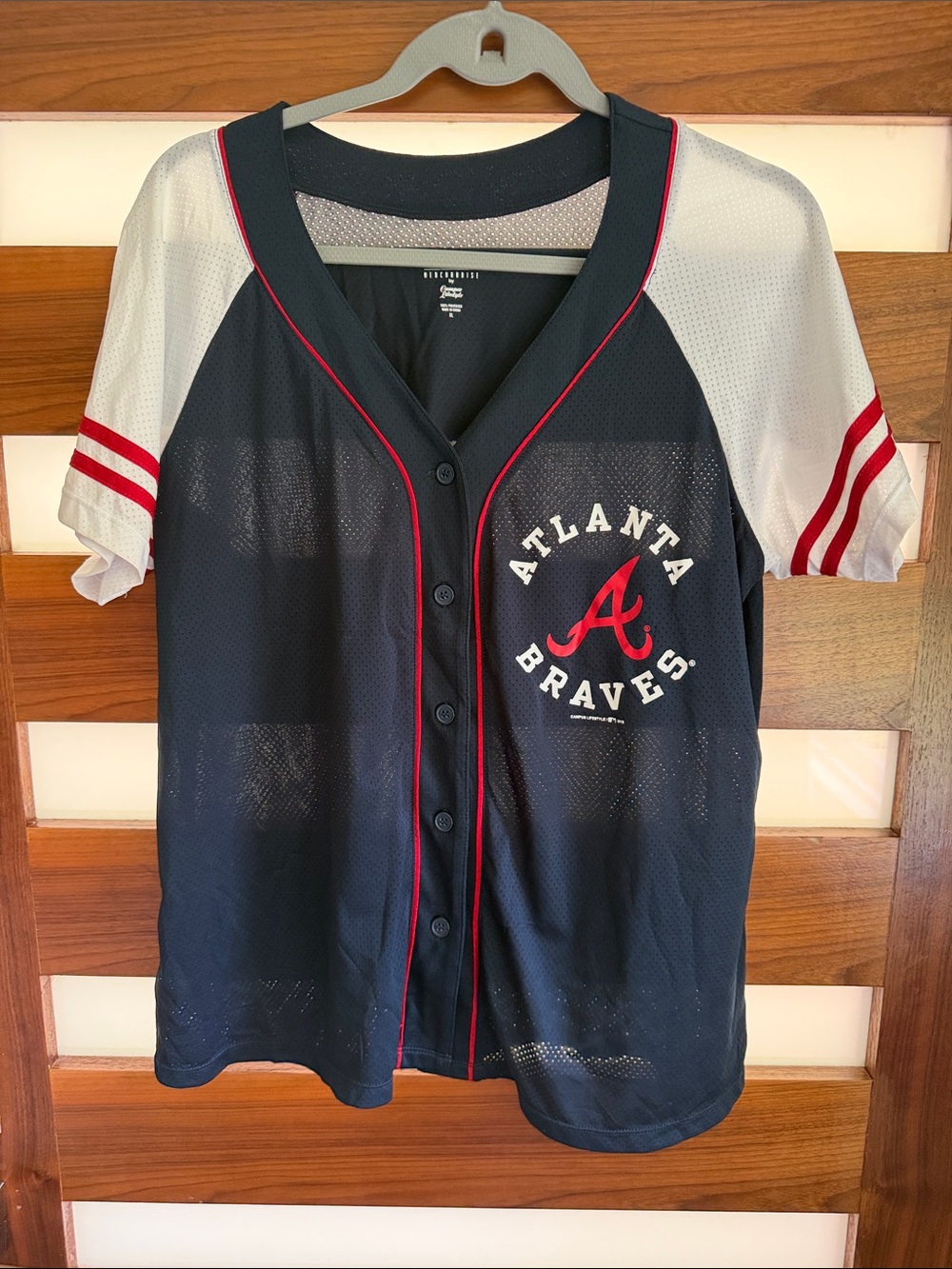 Atlanta Braves Women's Navy Mesh Jersey with White Sleeves XL